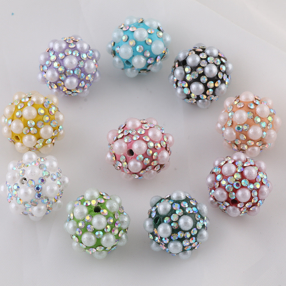 20pcs Multi-color Pearl Diamond Round Beads
