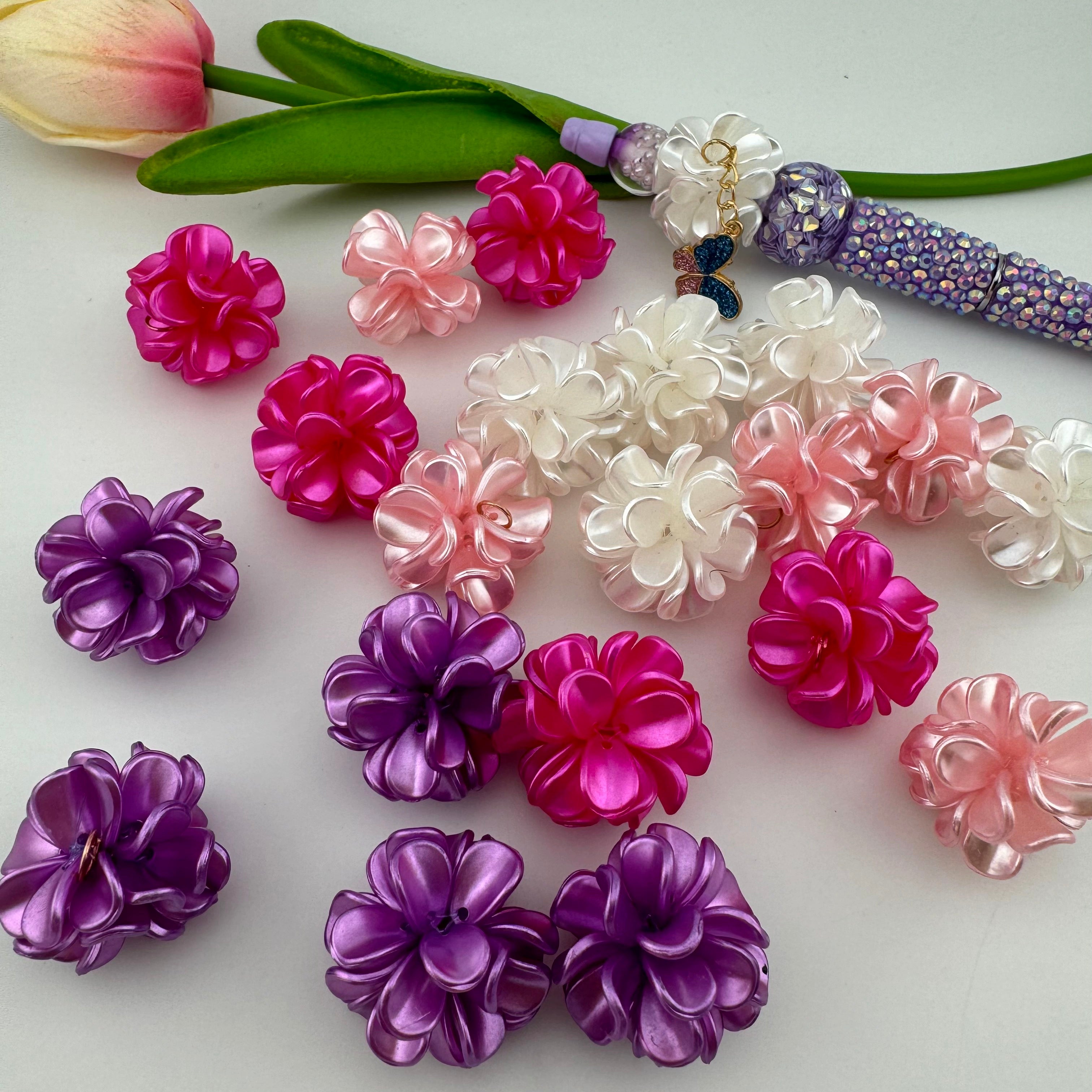 28MM Pearl Looking Flower Beads With  Ring Connector Fit For Beadable Pens