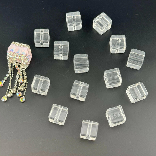FS0605-16MM Clear Square Cubes Based Beads Fit For Beadable Pens - Zoe DIY Wholesale