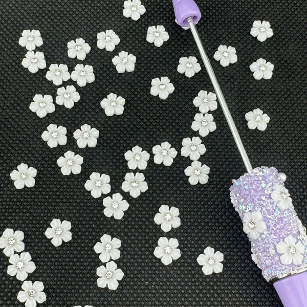 FS1006-8MM  White Flower Nail Charms For Making Fancy Beads Or Fancy Pen - Zoe DIY Wholesale