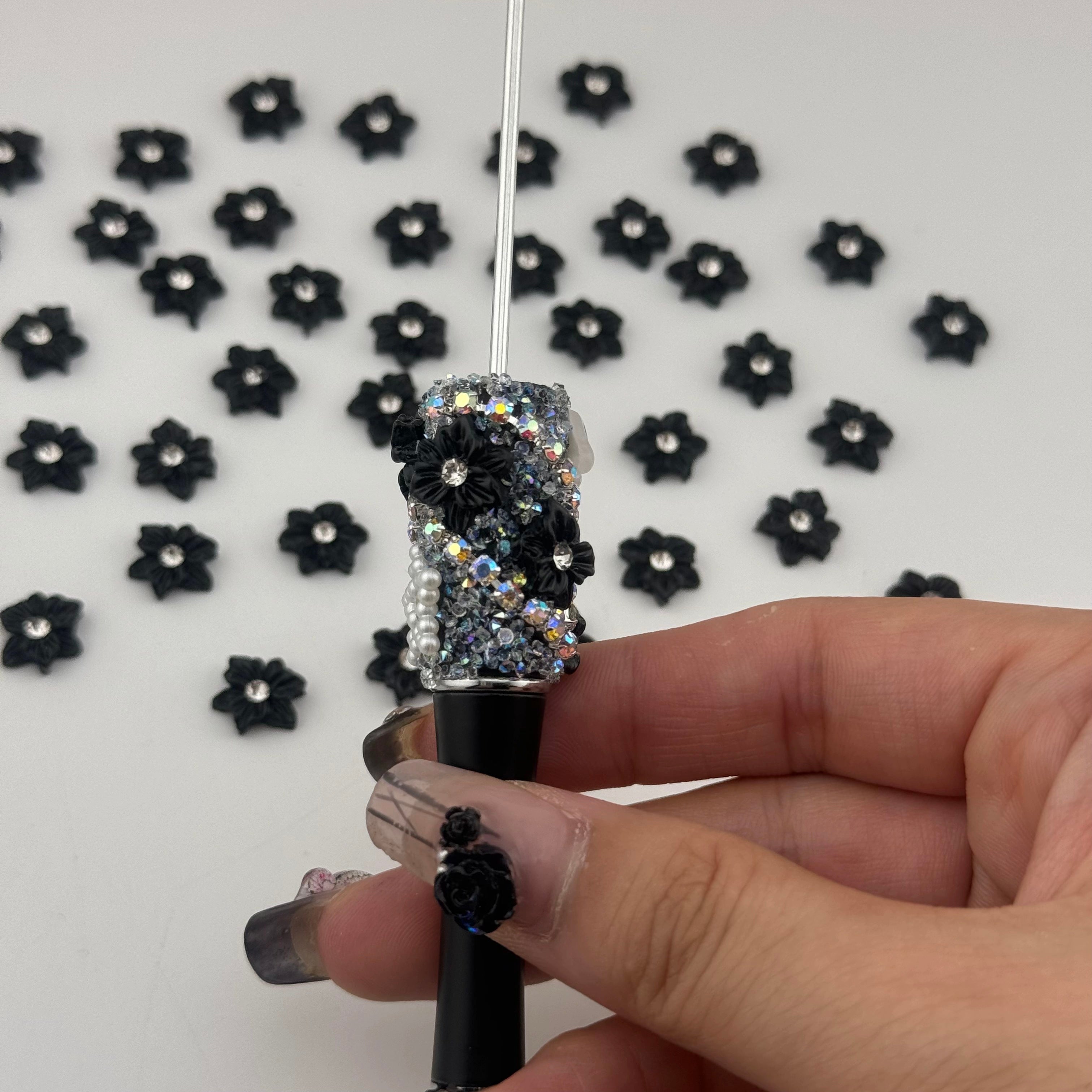 11MM Black Diamonds Flower Resin Nail Charms For Making Fancy Pen Or Fancy Beads Or Nalis