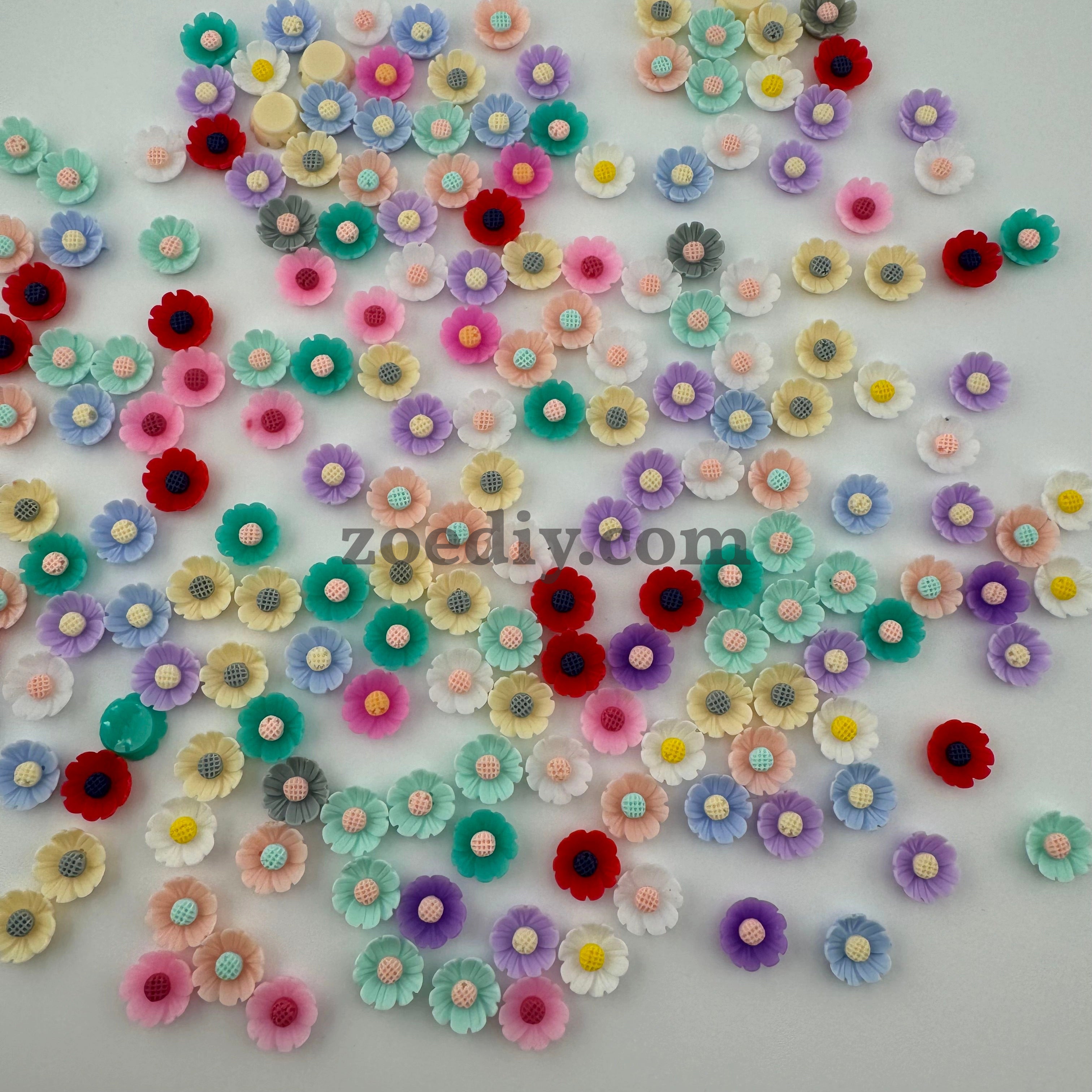 FS1024- 10MM Mixed Color Small Flower Resin Nail Charms For Making Fancy Bead Or Fancy Pen