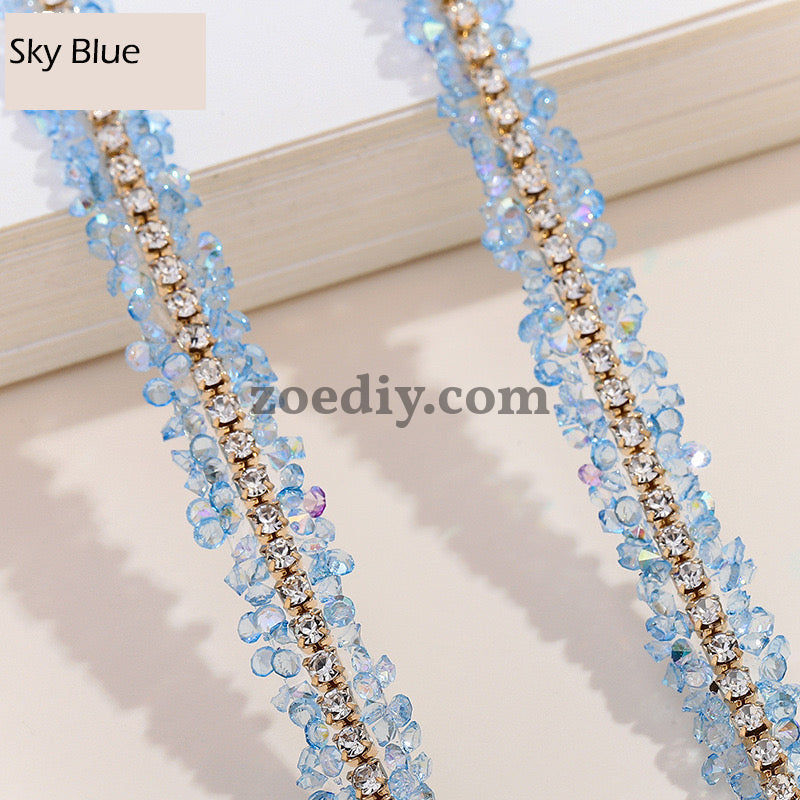 FS0880-0.9cm Width Sugar Diamonds Wraps tapes With Gold Chain In Middle For Making Fancy Bead