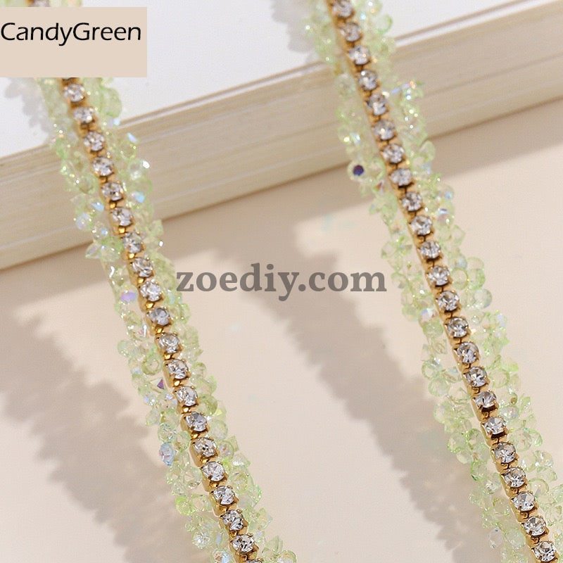 FS0880-0.9cm Width Sugar Diamonds Wraps tapes With Gold Chain In Middle For Making Fancy Bead