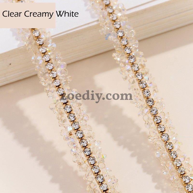 FS0880-0.9cm Width Sugar Diamonds Wraps tapes With Gold Chain In Middle For Making Fancy Bead