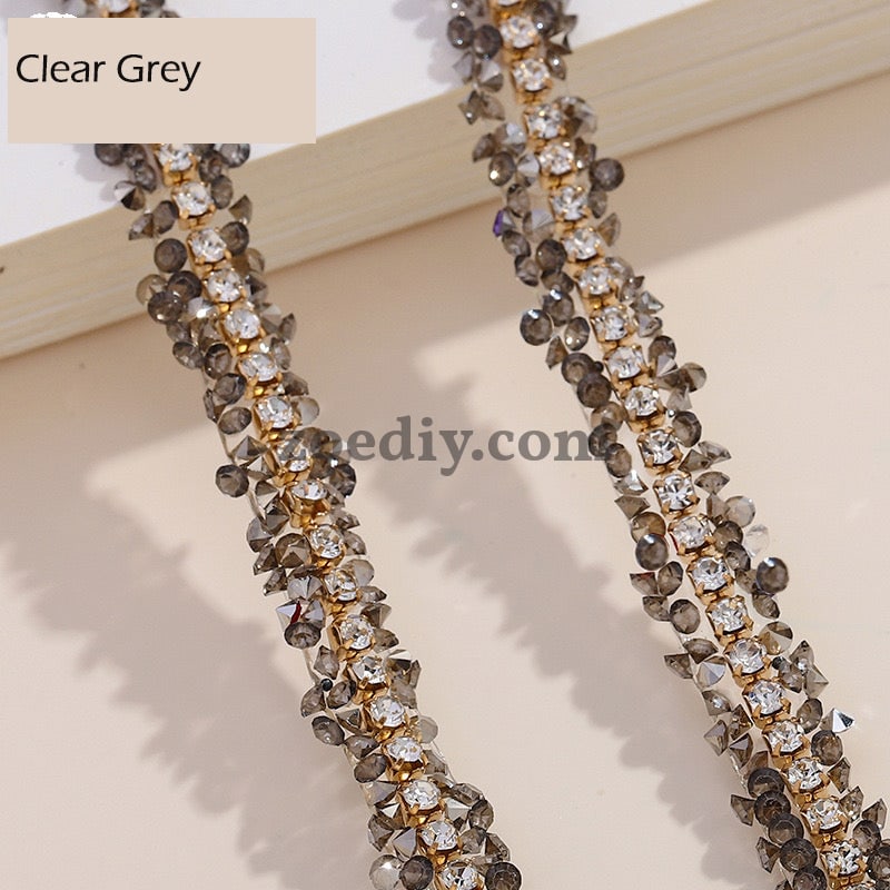 FS0880-0.9cm Width Sugar Diamonds Wraps tapes With Gold Chain In Middle For Making Fancy Bead