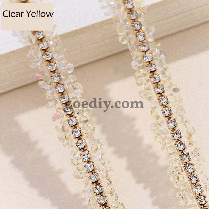 FS0880-0.9cm Width Sugar Diamonds Wraps tapes With Gold Chain In Middle For Making Fancy Bead