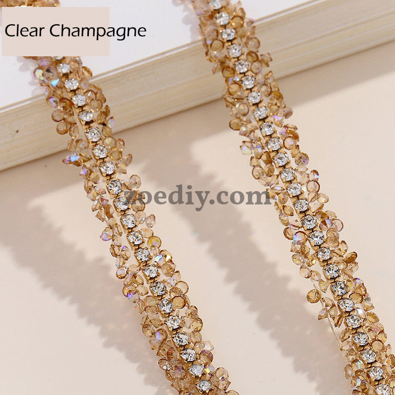 FS0880-0.9cm Width Sugar Diamonds Wraps tapes With Gold Chain In Middle For Making Fancy Bead