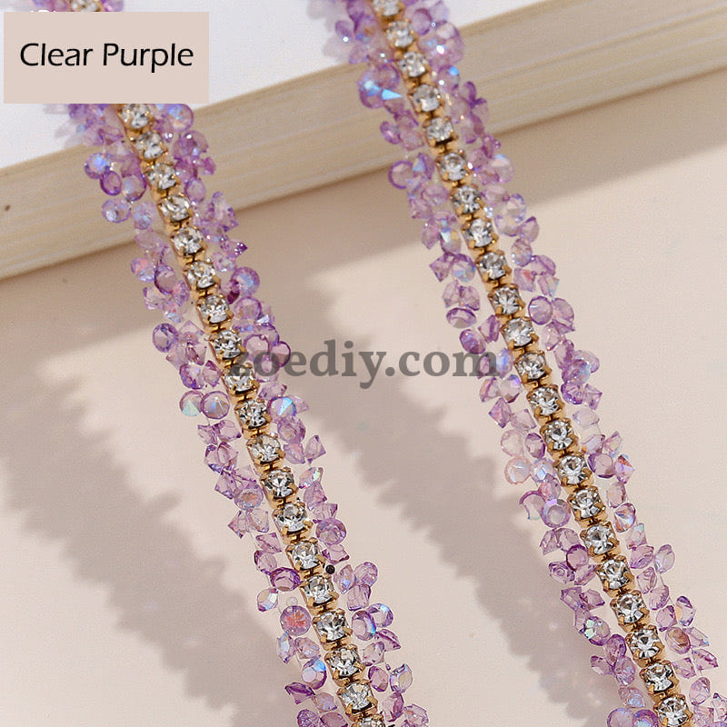 FS0880-0.9cm Width Sugar Diamonds Wraps tapes With Gold Chain In Middle For Making Fancy Bead