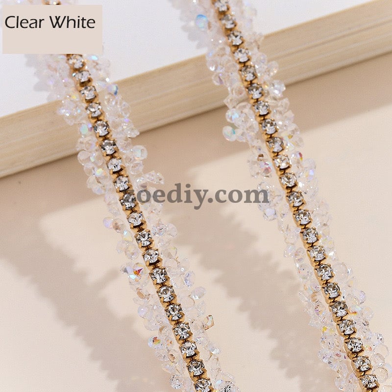 FS0880-0.9cm Width Sugar Diamonds Wraps tapes With Gold Chain In Middle For Making Fancy Bead