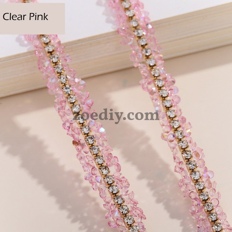 FS0880-0.9cm Width Sugar Diamonds Wraps tapes With Gold Chain In Middle For Making Fancy Bead