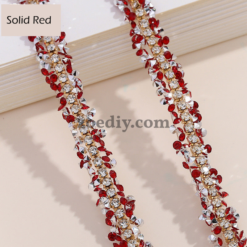 FS0880-0.9cm Width Sugar Diamonds Wraps tapes With Gold Chain In Middle For Making Fancy Bead