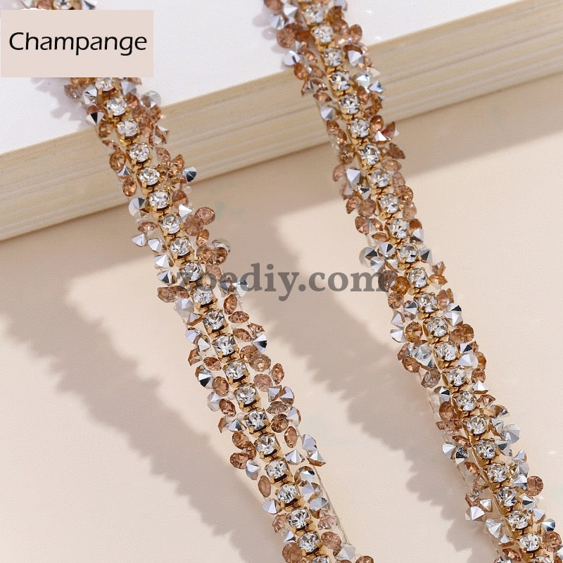 FS0880-0.9cm Width Sugar Diamonds Wraps tapes With Gold Chain In Middle For Making Fancy Bead