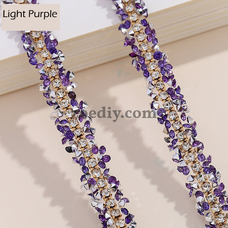 FS0880-0.9cm Width Sugar Diamonds Wraps tapes With Gold Chain In Middle For Making Fancy Bead