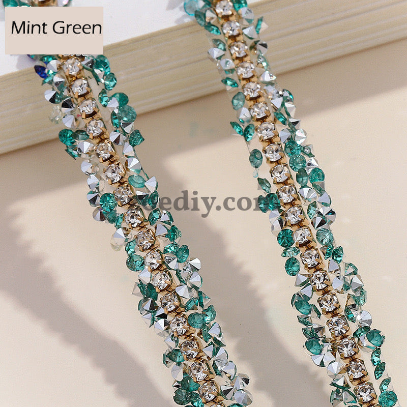 FS0880-0.9cm Width Sugar Diamonds Wraps tapes With Gold Chain In Middle For Making Fancy Bead