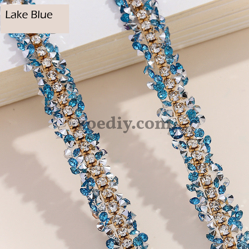 FS0880-0.9cm Width Sugar Diamonds Wraps tapes With Gold Chain In Middle For Making Fancy Bead