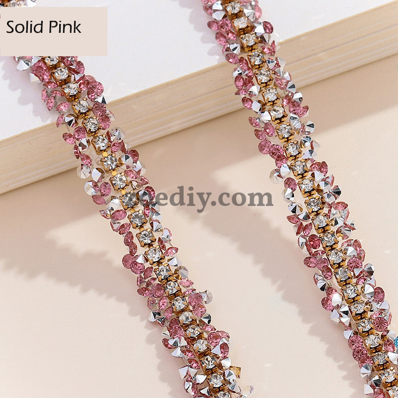 FS0880-0.9cm Width Sugar Diamonds Wraps tapes With Gold Chain In Middle For Making Fancy Bead