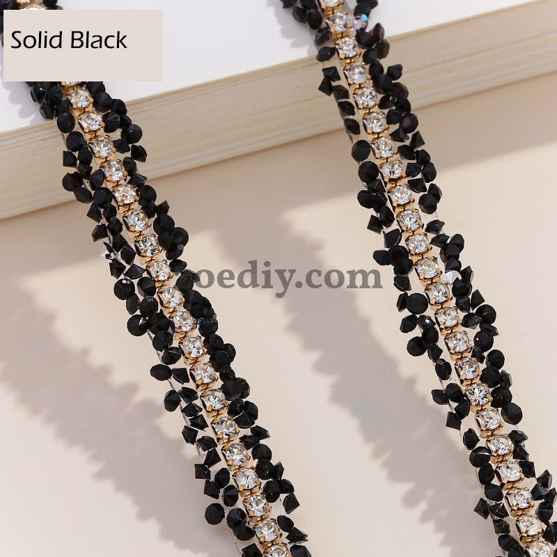 FS0880-0.9cm Width Sugar Diamonds Wraps tapes With Gold Chain In Middle For Making Fancy Bead