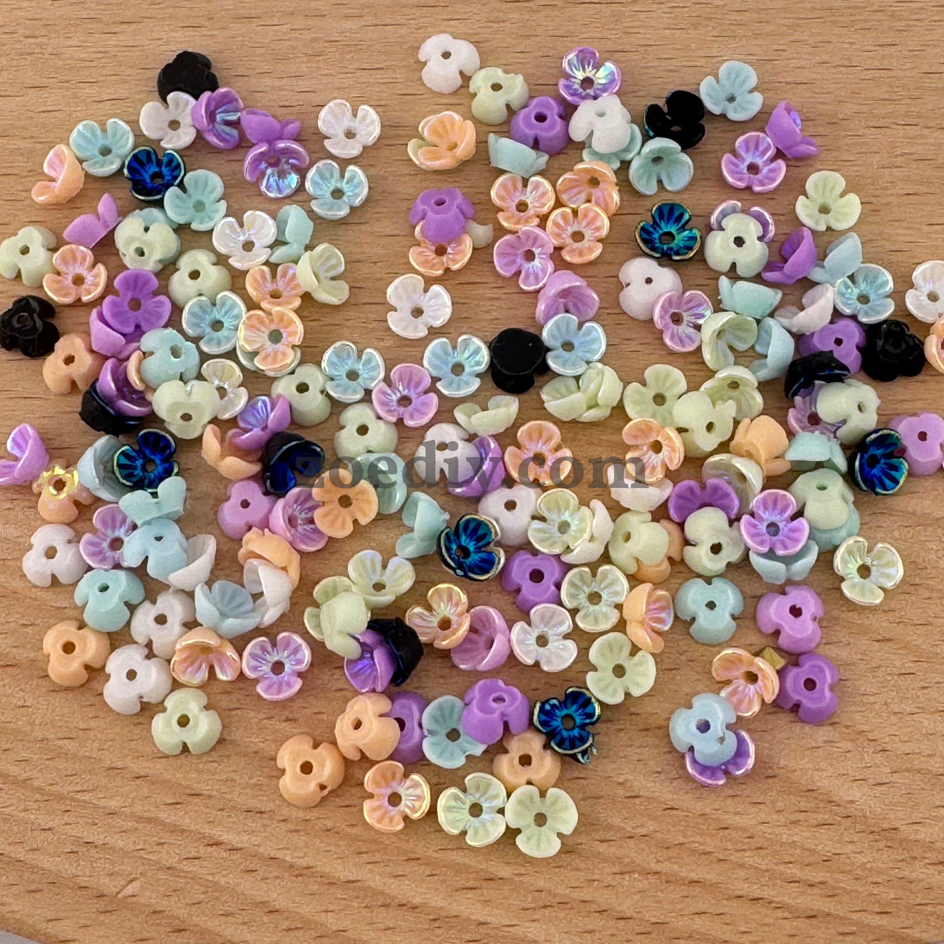 FS1353- 6mm UV Shell Looking Three-petal Flower Resin Nail Charms For Making Fancy Bead Or Fancy Pen