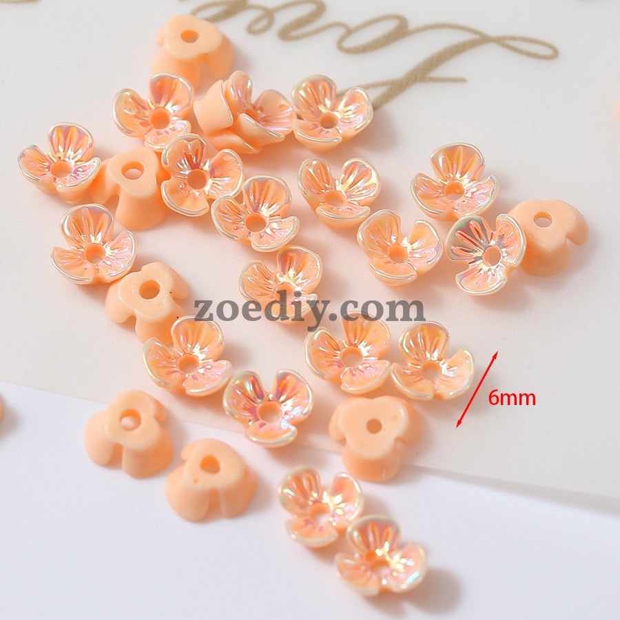 FS1353- 6mm UV Shell Looking Three-petal Flower Resin Nail Charms For Making Fancy Bead Or Fancy Pen