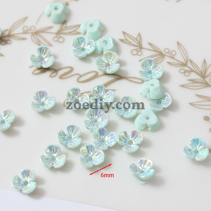 FS1353- 6mm UV Shell Looking Three-petal Flower Resin Nail Charms For Making Fancy Bead Or Fancy Pen