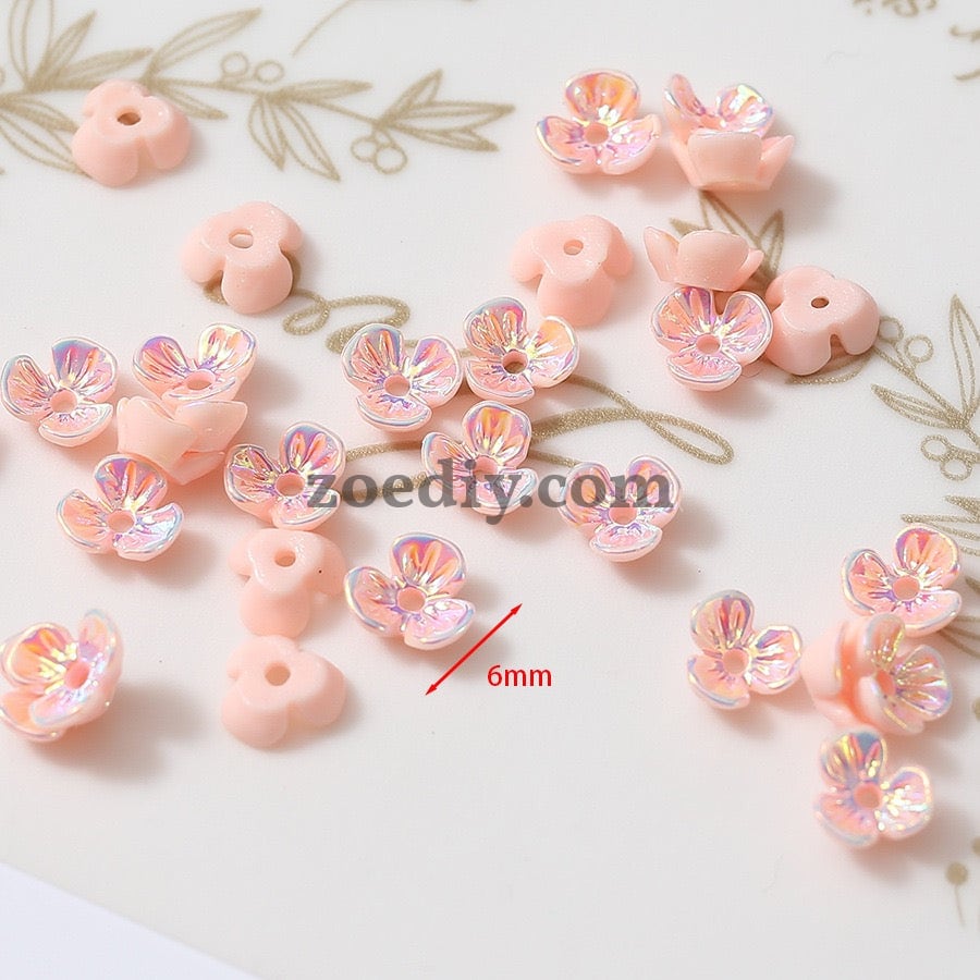 FS1353- 6mm UV Shell Looking Three-petal Flower Resin Nail Charms For Making Fancy Bead Or Fancy Pen