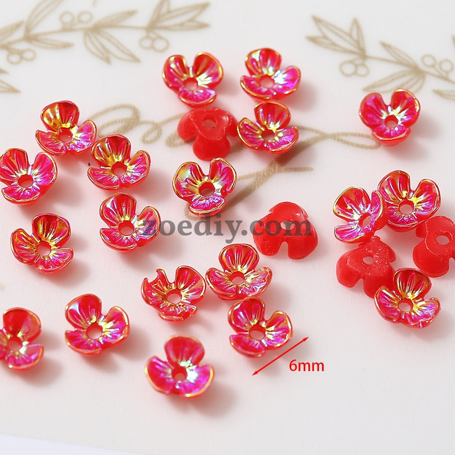 FS1353- 6mm UV Shell Looking Three-petal Flower Resin Nail Charms For Making Fancy Bead Or Fancy Pen