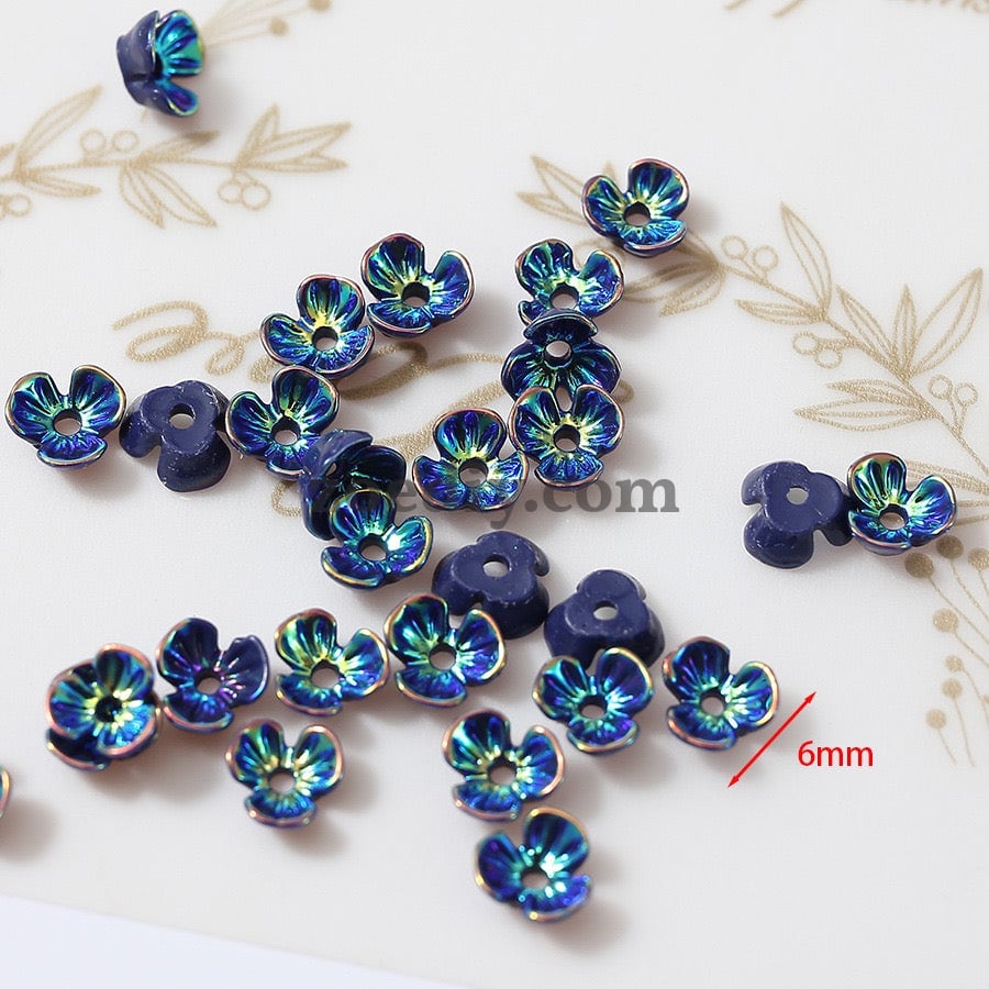 FS1353- 6mm UV Shell Looking Three-petal Flower Resin Nail Charms For Making Fancy Bead Or Fancy Pen