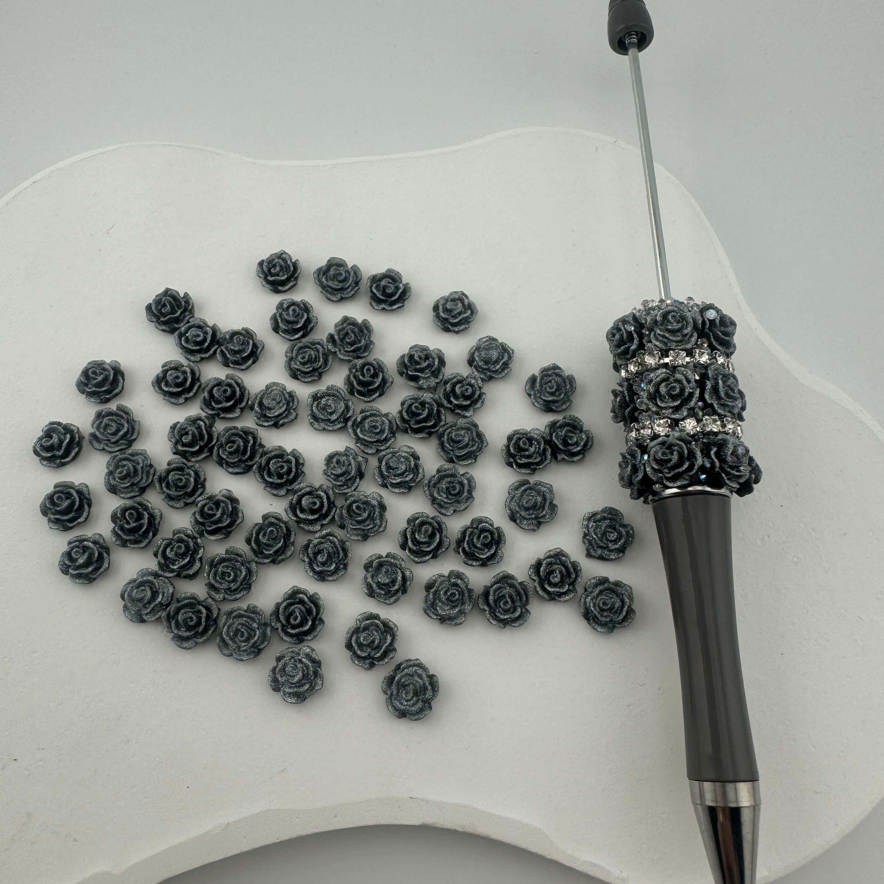 8mm Gun Black Glowing Rose Resin Nail Charms For Making Fancy Pen Or Fancy Beads