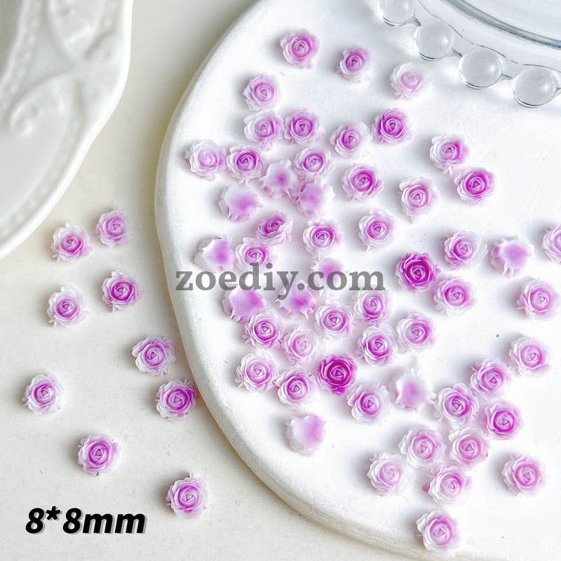 FS1060- 8MM Mixed Color Glowing  Rose Resin Flower Nail Charms For Making Fancy Bead