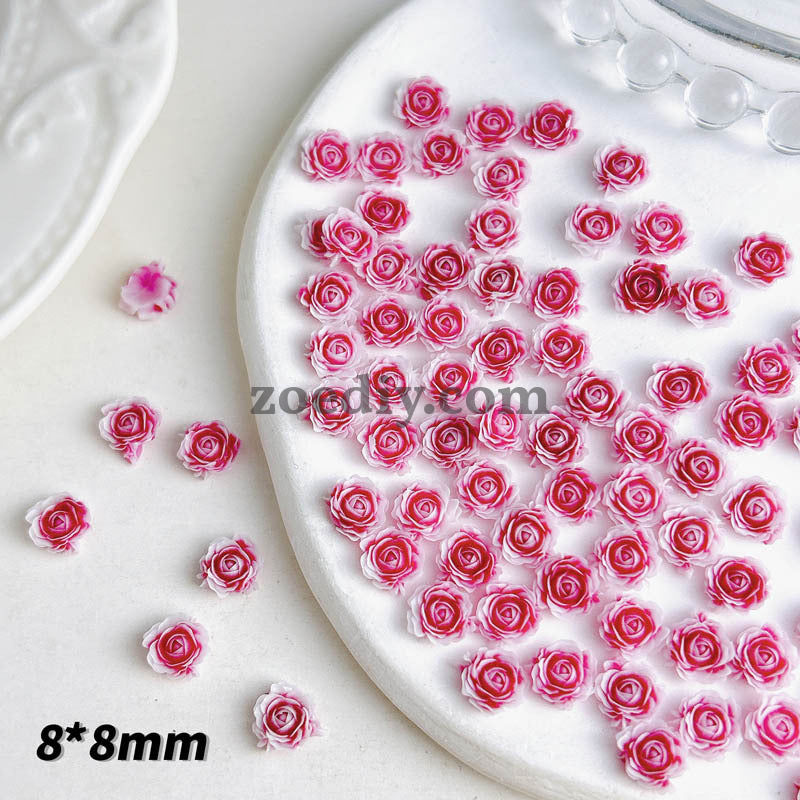 FS1060- 8MM Mixed Color Glowing  Rose Resin Flower Nail Charms For Making Fancy Bead