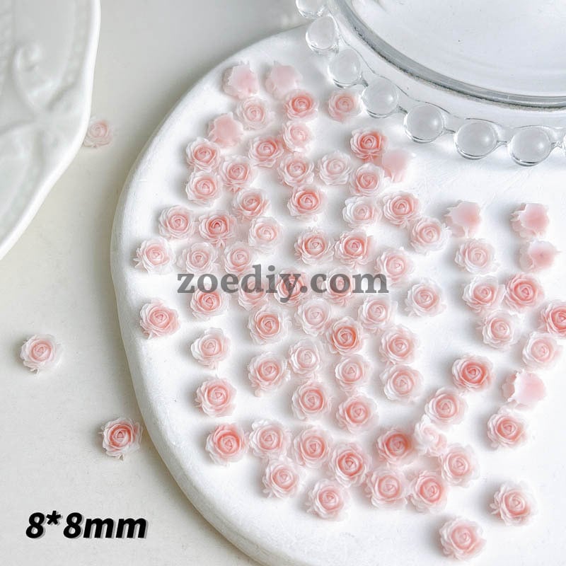 FS1060- 8MM Mixed Color Glowing  Rose Resin Flower Nail Charms For Making Fancy Bead