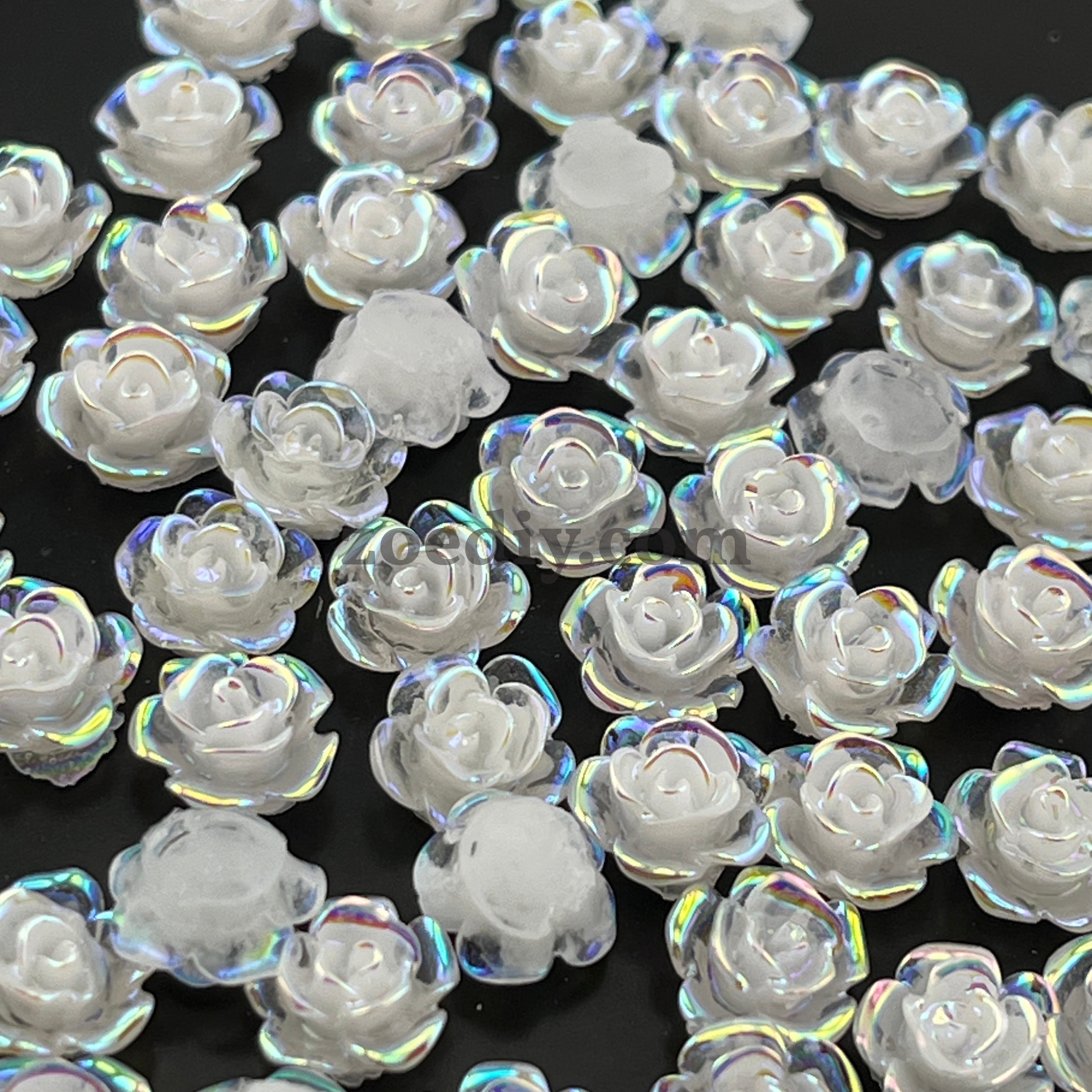 FS1505-8MM UV Glowing Rose Flower Nail Resin Charms For Making Fancy Pen Or Fancy Beads