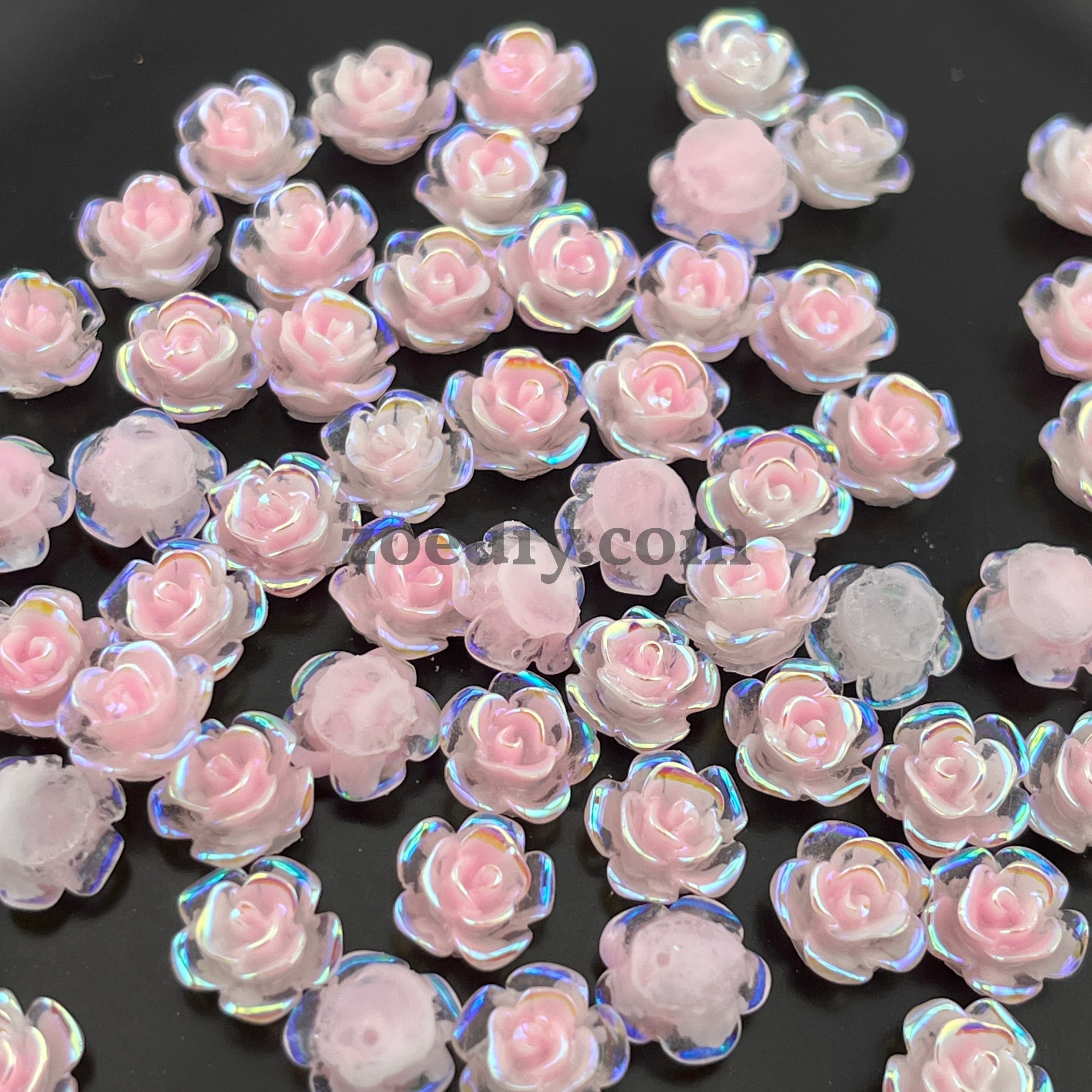 FS1505-8MM UV Glowing Rose Flower Nail Resin Charms For Making Fancy Pen Or Fancy Beads