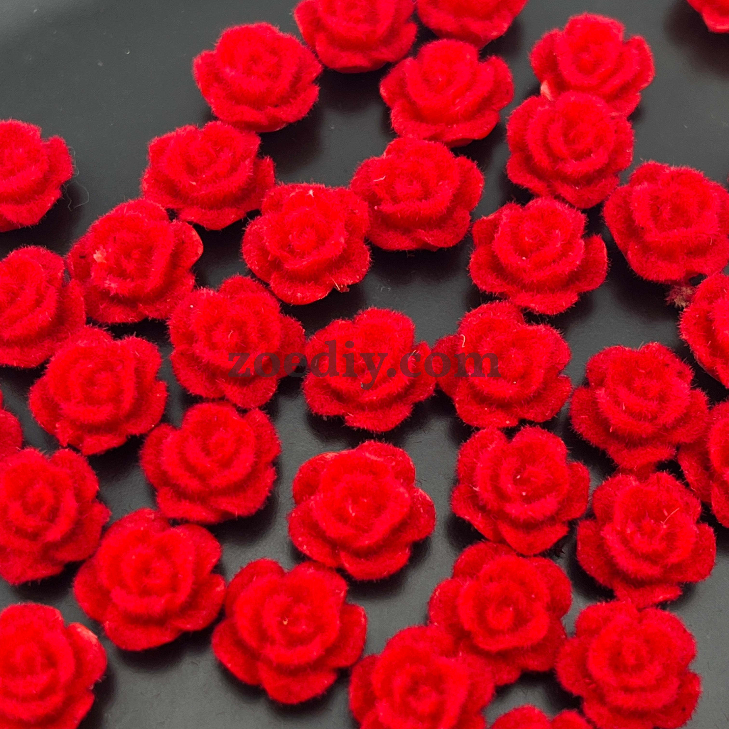 FS1506-8MM Flocked Red Resin Rose Nail Charms For Making Fancy Pen Or Fancy Bead