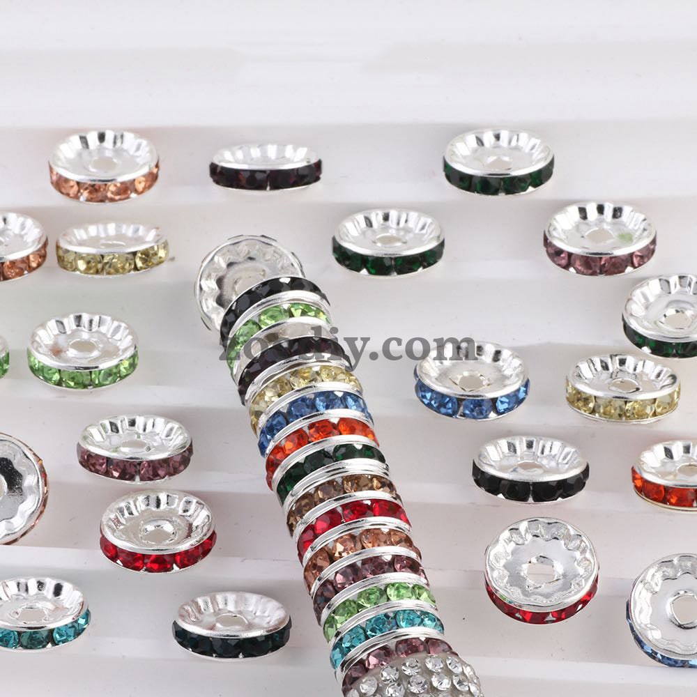 FS0077-12MM Metal Circle Spacers with Rhinestones in Solid Colors