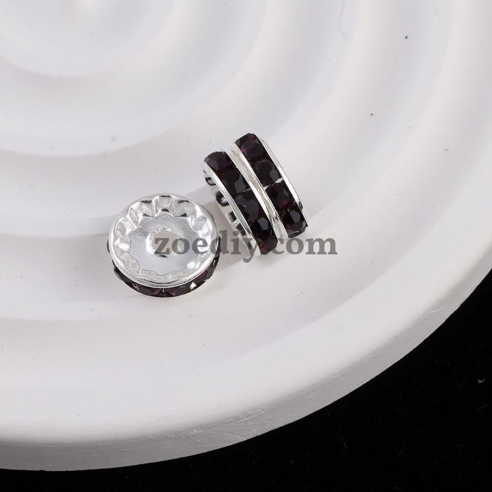 FS0077-12MM Metal Circle Spacers with Rhinestones in Solid Colors