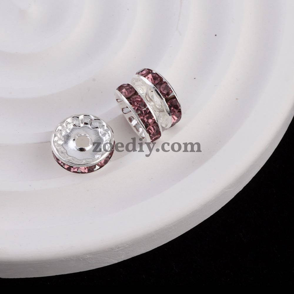 FS0077-12MM Metal Circle Spacers with Rhinestones in Solid Colors