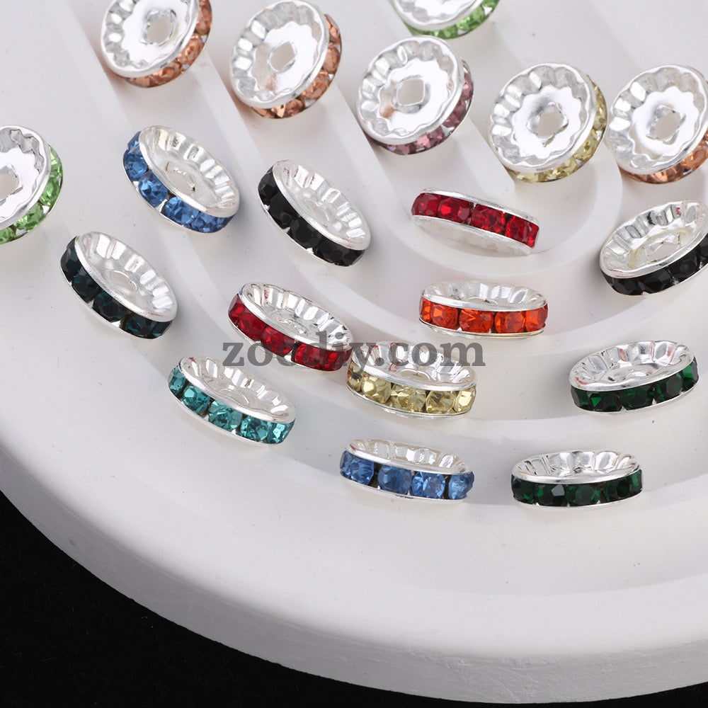 FS0077-12MM Metal Circle Spacers with Rhinestones in Solid Colors