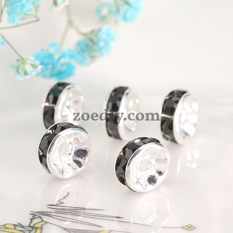 FS0078-10MM Metal Circle Spacers with Rhinestones in Solid Colors