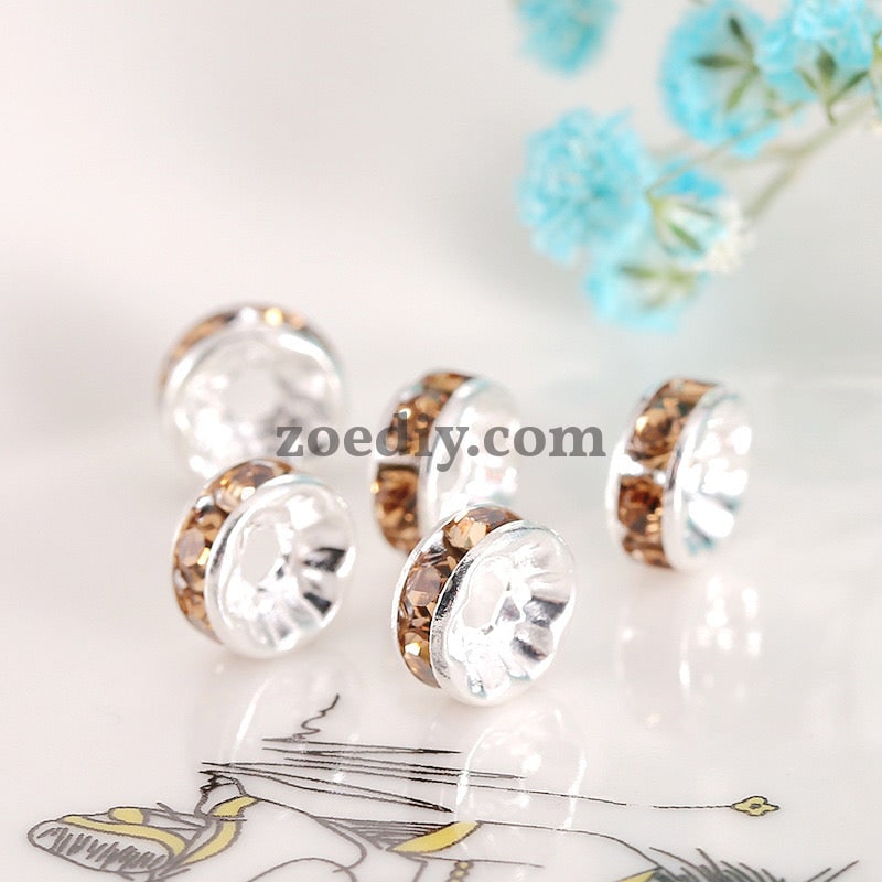 FS0078-10MM Metal Circle Spacers with Rhinestones in Solid Colors