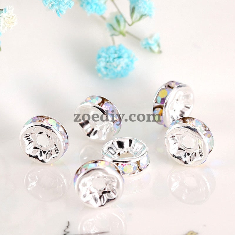 FS0078-10MM Metal Circle Spacers with Rhinestones in Solid Colors