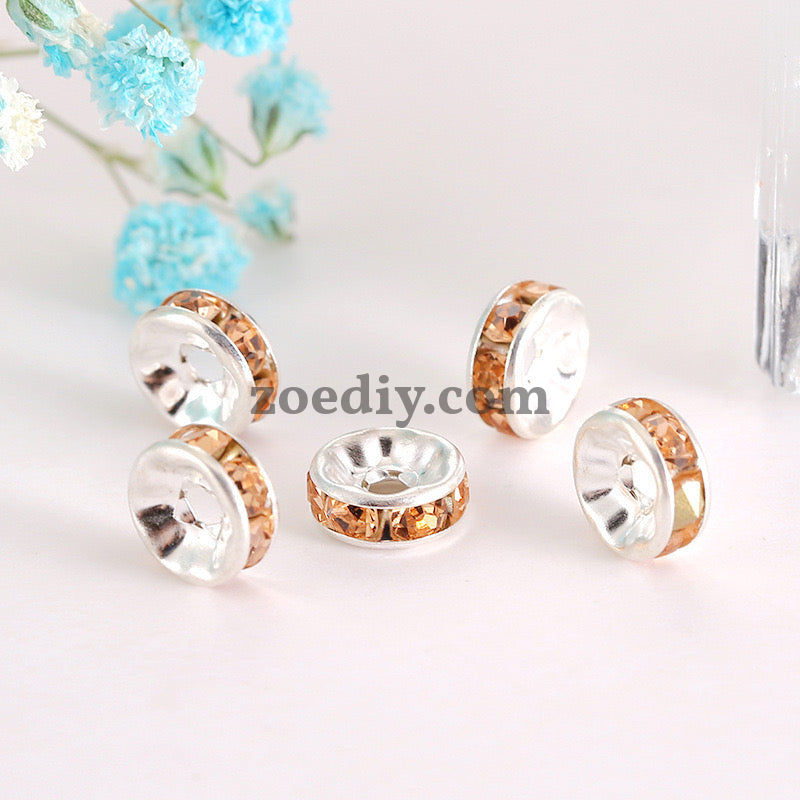 FS0078-10MM Metal Circle Spacers with Rhinestones in Solid Colors