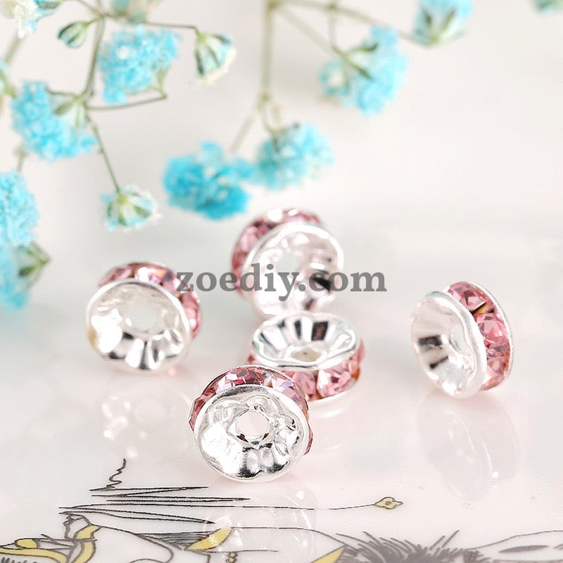 FS0078-10MM Metal Circle Spacers with Rhinestones in Solid Colors