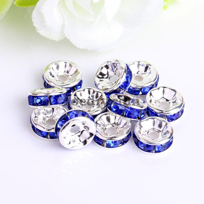 FS0078-10MM Metal Circle Spacers with Rhinestones in Solid Colors