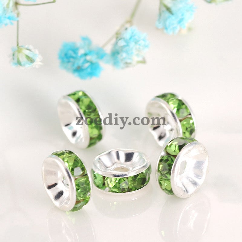 FS0078-10MM Metal Circle Spacers with Rhinestones in Solid Colors