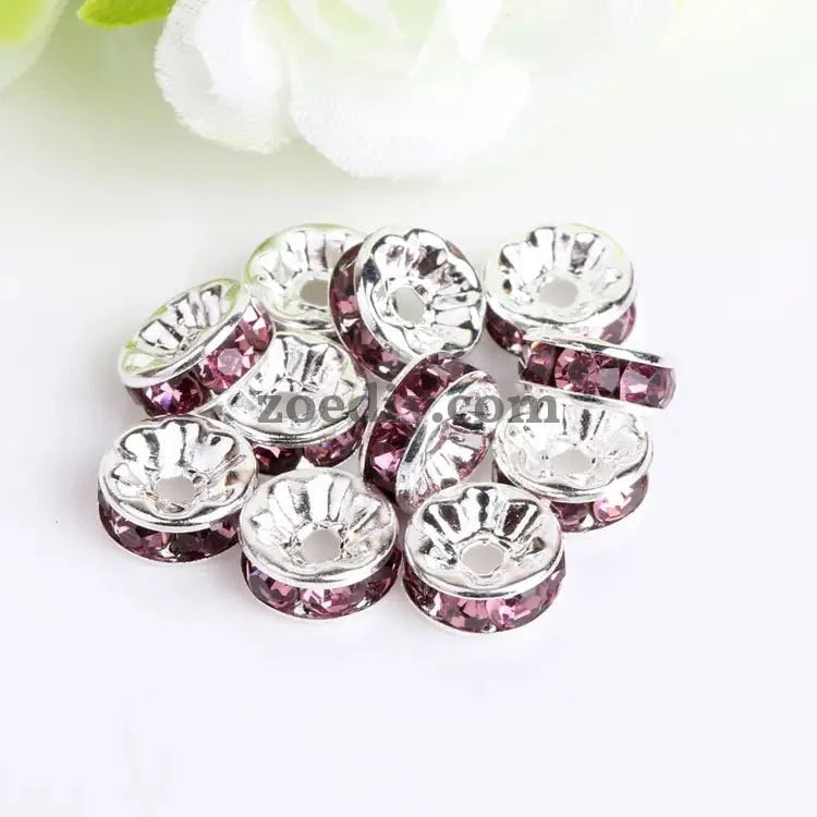 FS0078-10MM Metal Circle Spacers with Rhinestones in Solid Colors