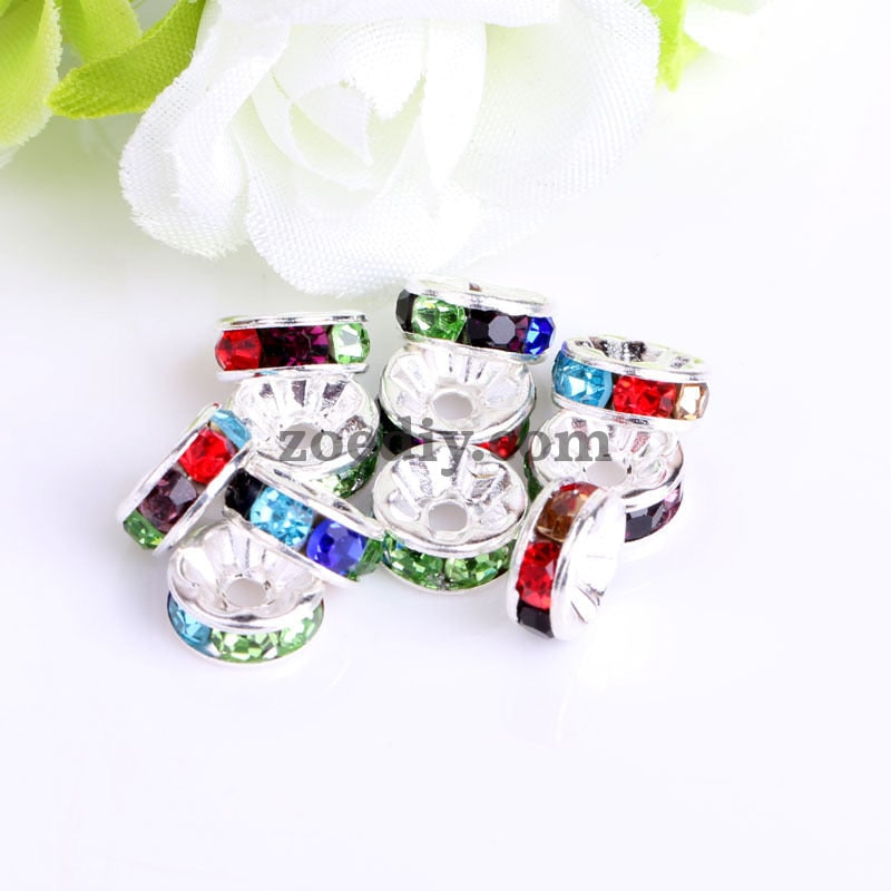 FS0078-10MM Metal Circle Spacers with Rhinestones in Solid Colors