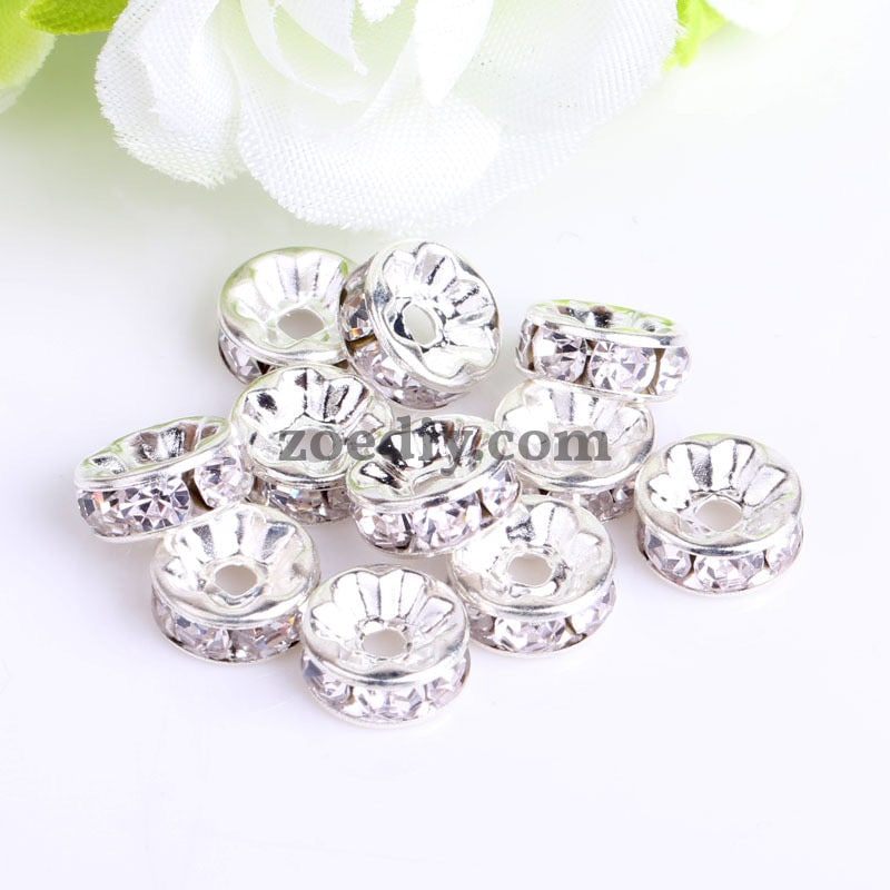 FS0078-10MM Metal Circle Spacers with Rhinestones in Solid Colors