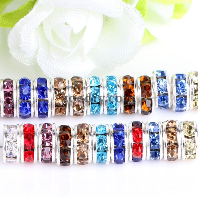 FS0078-10MM Metal Circle Spacers with Rhinestones in Solid Colors